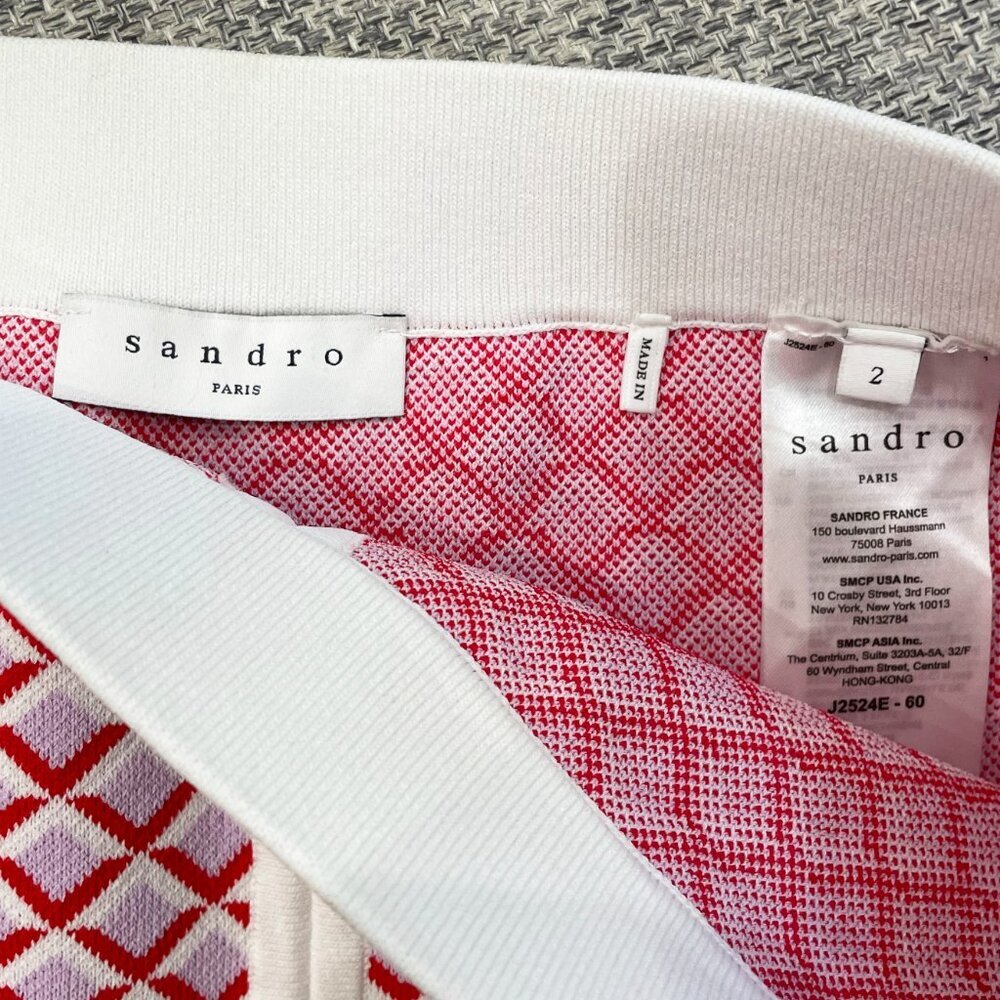 EUC Sandro Viviane Geo Print A-Line Knit Mini Skirt 2, Small $325 - Picture 5 of 7